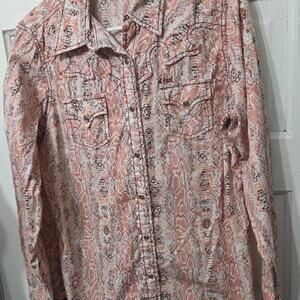 Cruel Girl Woman's Pink Button Down Shirt with Snaps and Pockets size XL
